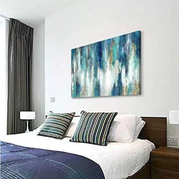 Blue And Gold Wall Decor Set Abstract Canvas Wall Art Decor Colorful Oil Painting Artwork Picture For Bedroom Living Room Bathroom Decorations Aesthetic (45'' x 30'' x 1 Panel)