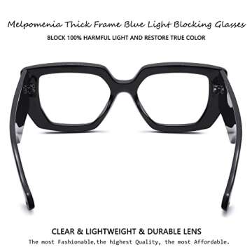 Melpomenia Thick Frame Blue Light Glasses for Women Men Fashion Square Computer Gaming Eyeglasses with Clear Lens(Black)