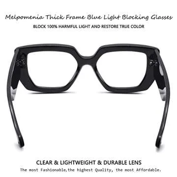 Melpomenia Thick Frame Blue Light Glasses for Women Men Fashion Square Computer Gaming Eyeglasses with Clear Lens(Black)