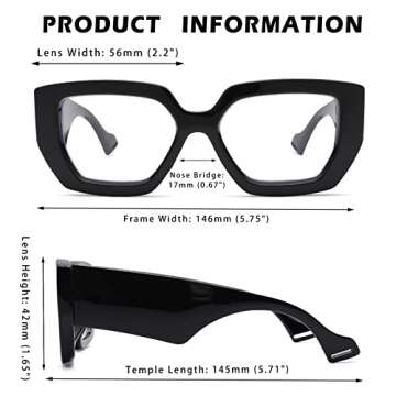 Melpomenia Thick Frame Blue Light Glasses for Women Men Fashion Square Computer Gaming Eyeglasses with Clear Lens(Black)