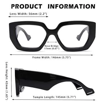 Melpomenia Thick Frame Blue Light Glasses for Women Men Fashion Square Computer Gaming Eyeglasses with Clear Lens(Black)