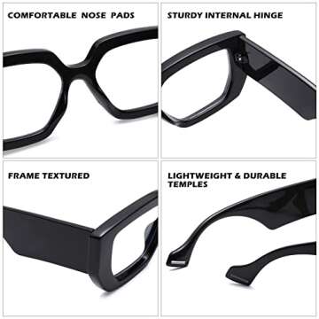 Melpomenia Thick Frame Blue Light Glasses for Women Men Fashion Square Computer Gaming Eyeglasses with Clear Lens(Black)