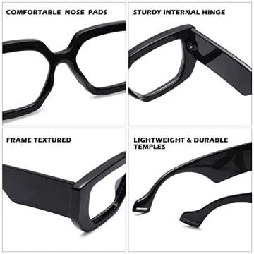 Melpomenia Thick Frame Blue Light Glasses for Women Men Fashion Square Computer Gaming Eyeglasses with Clear Lens(Black)