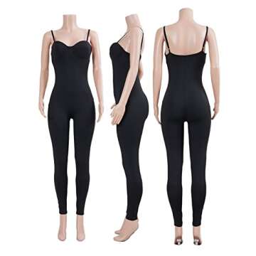 acelyn Women's Sexy One Piece Jumpsuit Sleeveless Rompers Bodycon Clubwear Camisole Catsuit Black 2XL