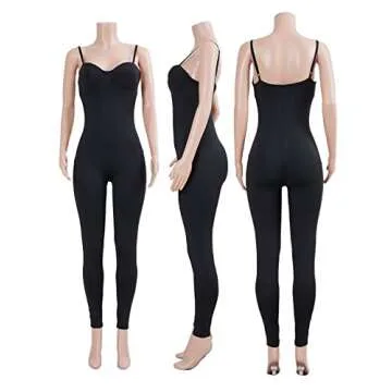 acelyn Women's Sexy One Piece Jumpsuit Sleeveless Rompers Bodycon Clubwear Camisole Catsuit Black 2XL