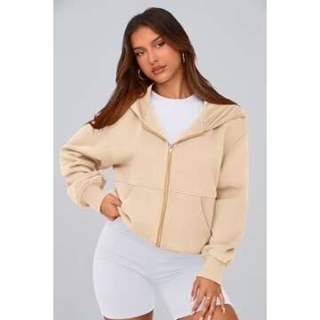 PRETTYGARDEN Women's Zip Up Hoodie Sweatshirt Y2K Fall Fashion Clothes Long Sleeve Loose Fit Pockets Casual Trendy Jacket (Apricot,Small)