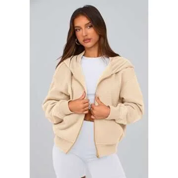 PRETTYGARDEN Women's Zip Up Hoodie Sweatshirt Y2K Fall Fashion Clothes Long Sleeve Loose Fit Pockets Casual Trendy Jacket (Apricot,Small)