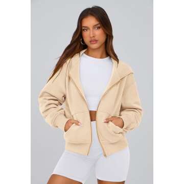 PRETTYGARDEN Women's Zip Up Hoodie Sweatshirt Y2K Fall Fashion Clothes Long Sleeve Loose Fit Pockets Casual Trendy Jacket (Apricot,Small)