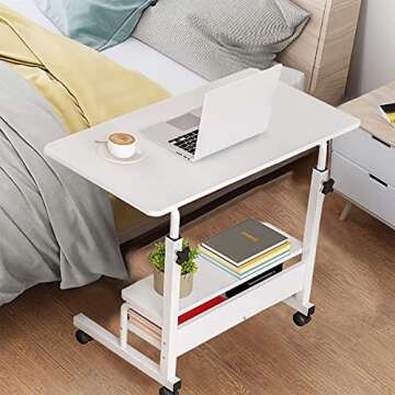 Adjustable Height Mobile Computer Desk for Small Space Rolling Writing with Wheels Corner Home Offic...