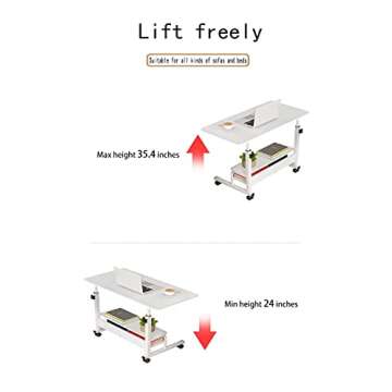 Adjustable Height Mobile Computer Desk for Small Space Rolling Writing with Wheels Corner Home Office Study Portable Bedrooms Work Size 31.5 Inch Storage Gaming Table, White D