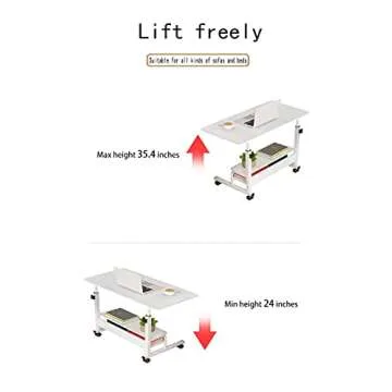 Adjustable Height Mobile Computer Desk for Small Space Rolling Writing with Wheels Corner Home Office Study Portable Bedrooms Work Size 31.5 Inch Storage Gaming Table, White D