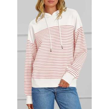 MEROKEETY Women's 2024 Striped Sweater Hoodies Long Sleeve Fall Casual Loose Pullover Sweatshirts, R...