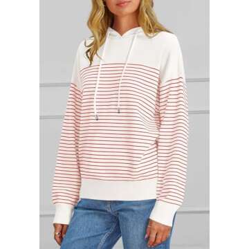 MEROKEETY Women's 2024 Striped Sweater Hoodies Long Sleeve Fall Casual Loose Pullover Sweatshirts, Red, XL