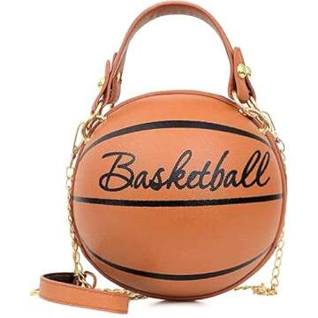 Women Basketball Shaped Cross Body Messenger Bag Purse Tote Mini Shoulder PU Leather Round Handbag for Girls（Brown