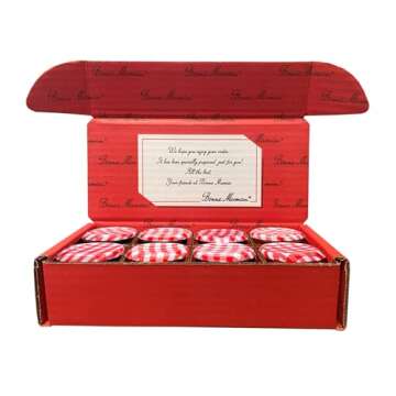 Gift Box of 8 Gourmet French Preserves, 1 oz. Mini Jars: 2 Strawberry and 1 each of Raspberry, Musca...