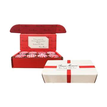 Gift Box of 8 Gourmet French Preserves, 1 oz. Mini Jars: 2 Strawberry and 1 each of Raspberry, Muscat Grape Jelly, Honey, Apricot, Wild Blueberry Preserves & Orange Marmalade