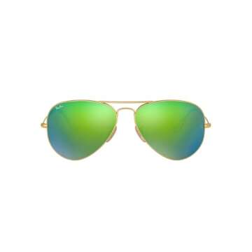 Ray-Ban RB3025 Classic Aviator Sunglasses, Matte Gold/Grey Mirrored Green, 58 mm