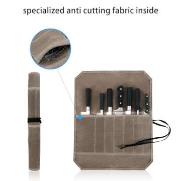 Knife Roll, Chef’s Knife Roll Case, Waxed Canvas Cutlery Knives Holders Protectors, Home Kitchen C...