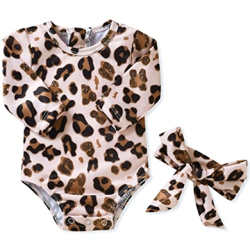 Aalizzwell Infant Baby Girls One Piece Long Sleeve Swimsuit - Stylish Leopard Beach Wear