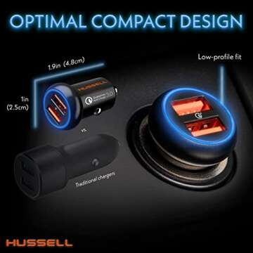 HUSSELL Fast Charge Car Charger - Dual USB, Mini, Aluminum for iPhone & Android