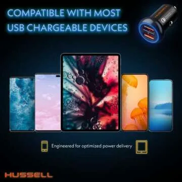 HUSSELL Fast Charge Car Charger - Dual USB, Mini, Aluminum for iPhone & Android
