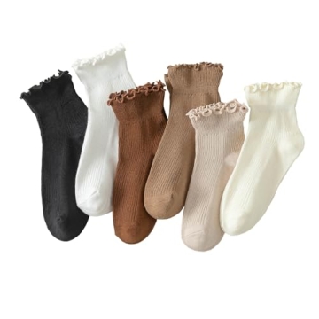 Hstyle Ruffle Socks for Women - 6 Pairs Cute & Casual Ankle Socks