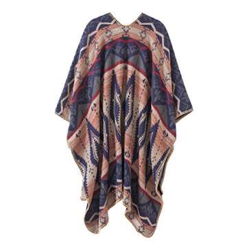 Urban CoCo Women's Color Block Shawl Wrap Open Front Poncho Cape (Navy blue)