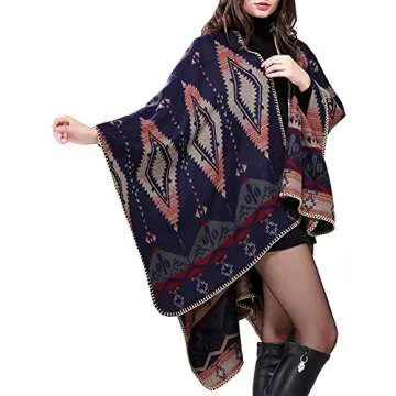 Urban CoCo Women's Color Block Shawl Wrap Open Front Poncho Cape (Navy blue)