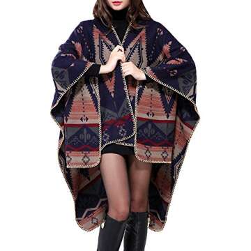 Urban CoCo Women's Color Block Shawl Wrap Open Front Poncho Cape (Navy blue)