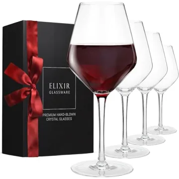 ELIXIR Glassware Wine Glasses Set of 4 - Hand Blown Crystal, Large Red Wine Glasses, Perfect Gift Op...
