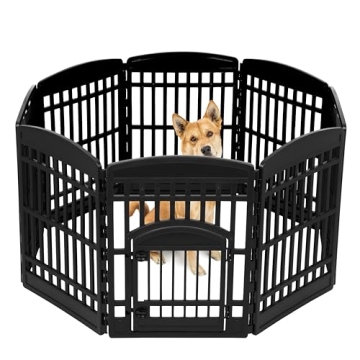 IRIS USA 34" Exercise 8-Panel Pet Playpen with Door, Dog Playpen, for Medium and Large Dogs, Keep Pe...