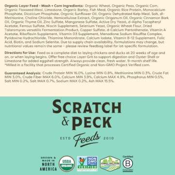 Scratch and Peck Whole Grain Layer Mash + Corn Chicken and Duck Feed - Soy-Free - 16% Protein, Certified Organic and Non-GMO Project Verified Chicken Food - 40 lbs Bag