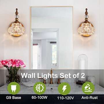 ZILANL 2-Pack Wall Sconces Brass Bathroom Vanity Lighting Fixtures, Spray Painting Process Modern Vanity Light Rust-Proof and Durable for Bathroom Bedroom Living Room