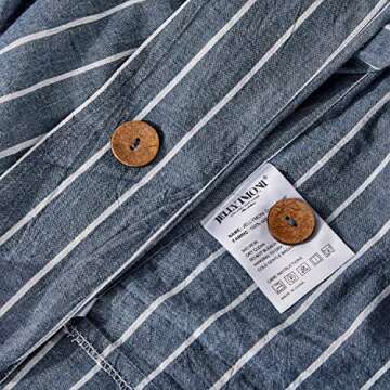 JELLYMONI Pinstriped 100% Washed Cotton Linen Like Duvet Cover Set, 3 Pieces Luxury Soft Bedding Set with Buttons Closure, Blue Stripes Pattern Printed Duvet Cover Queen Size(No Comforter)