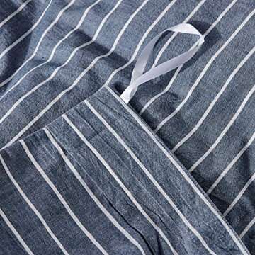 JELLYMONI Pinstriped 100% Washed Cotton Linen Like Duvet Cover Set, 3 Pieces Luxury Soft Bedding Set with Buttons Closure, Blue Stripes Pattern Printed Duvet Cover Queen Size(No Comforter)