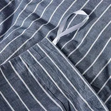 JELLYMONI Pinstriped 100% Washed Cotton Linen Like Duvet Cover Set, 3 Pieces Luxury Soft Bedding Set with Buttons Closure, Blue Stripes Pattern Printed Duvet Cover Queen Size(No Comforter)