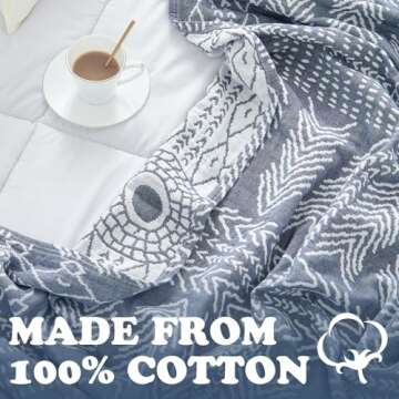 JINCHAN Boho Cotton Muslin Blanket - Cozy Reversible Throw