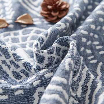 JINCHAN Boho Cotton Muslin Blanket - Cozy Reversible Throw