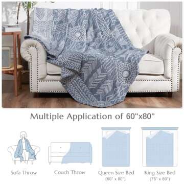 JINCHAN Boho Cotton Muslin Blanket - Cozy Reversible Throw