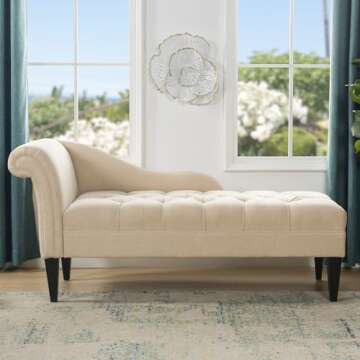 Jennifer Taylor Home Harrison Tufted Roll Arm Chaise Lounge, Beige Chenille