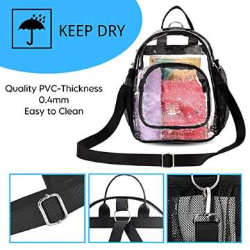 Higuyst Clear Mini Backpack Stadium Approved, Small Clear Backpack for Women, Festival Sports Events Security Travel Waterproof Clear Bags