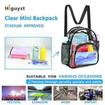 Higuyst Clear Mini Backpack Stadium Approved, Small Clear Backpack for Women, Festival Sports Events Security Travel Waterproof Clear Bags