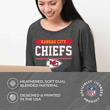 Team Fan Apparel NFL Womens Charcoal Crew Neck Football Apparel, Light Weight Slouchy Raglan Sleeve Crewneck Pullover (Kansas City Chiefs - Charcoal, Small)