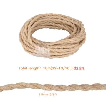 Helunsi 32.8ft Twisted Electric Rope Light Cord, 18/2 Hemp Rope Covered Lamp Twisted Wire, 18-Gauge ...