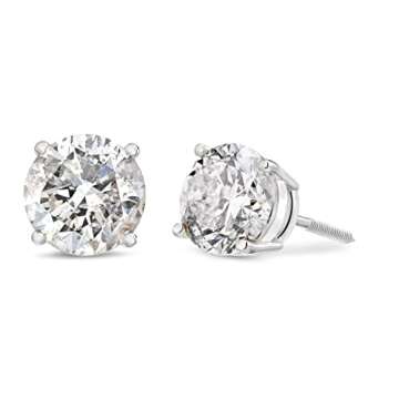 Amazon Essentials Certified 14k White Gold Diamond with Screw Back and Post Stud Earrings (1 cttw, J-K Color, I1-I2 Clarity) (previously Amazon Collection)