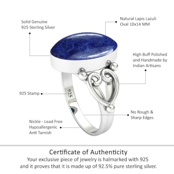 JEWELOPORIUM Blue Lapis Lazuli Silver Ring for Women