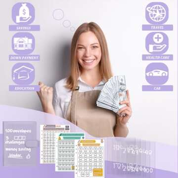 Antner 100 Envelopes Challenge Binder Savings Challenges Book to Save $5,050 and $500 and $10,000, A...