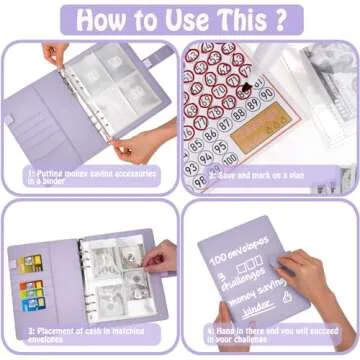 Antner 100 Envelopes Challenge Binder Savings Challenges Book to Save $5,050 and $500 and $10,000, A5 Money Saving Planner Budget Binder with Cash Envelopes, Purple