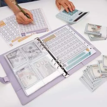 Antner 100 Envelopes Challenge Binder Savings Challenges Book to Save $5,050 and $500 and $10,000, A5 Money Saving Planner Budget Binder with Cash Envelopes, Purple