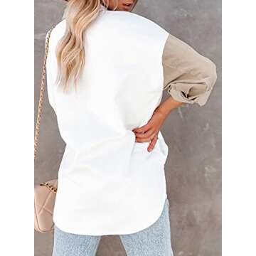 Dokotoo Womens 2024 Fashion Oversized Color Bock Long Sleeve Button Up Pockets Shirts Ladies Loose F...